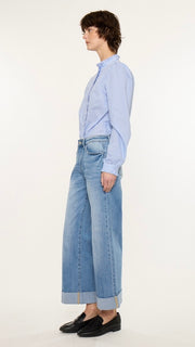 Mid Rise Cuff Wide Leg Stretch Jean