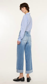 Mid Rise Cuff Wide Leg Stretch Jean