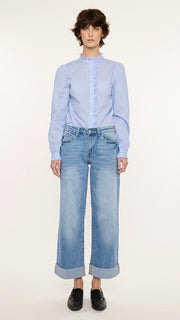 Mid Rise Cuff Wide Leg Stretch Jean