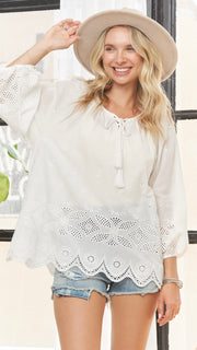 Cotton Eyelet 3/4 Sleeve Top