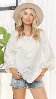 Cotton Eyelet 3/4 Sleeve Top