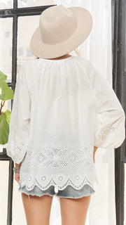 Cotton Eyelet 3/4 Sleeve Top