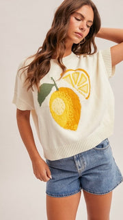 Lemon Crew Neck Short Slv Sweater