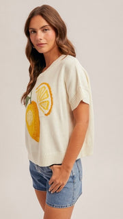 Lemon Crew Neck Short Slv Sweater