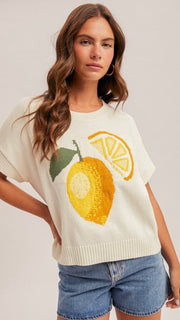 Lemon Crew Neck Short Slv Sweater