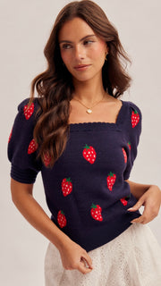 Strawberry Puff Sleeve Sweater
