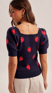 Strawberry Puff Sleeve Sweater