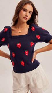 Strawberry Puff Sleeve Sweater
