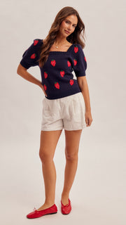 Strawberry Puff Sleeve Sweater