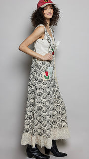 Cotton Floral Lace Hem Slouch Overalls