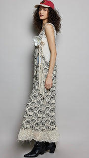 Cotton Floral Lace Hem Slouch Overalls