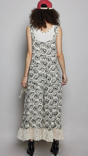 Cotton Floral Lace Hem Slouch Overalls