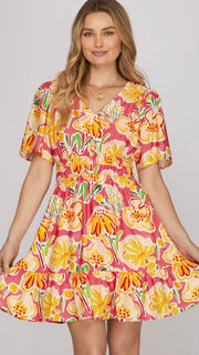 Big Floral Smocked Waist Dress