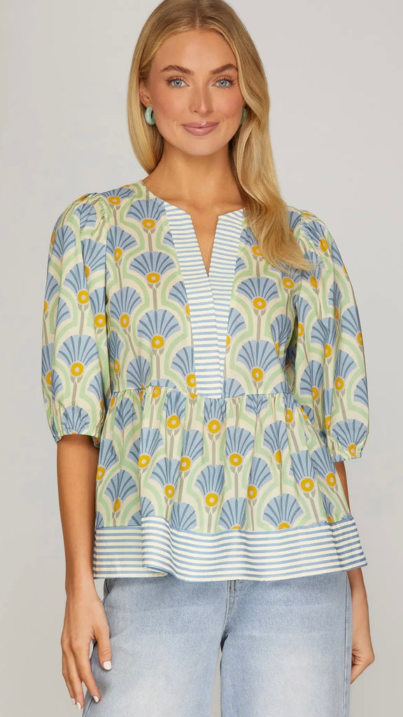 Art Deco+Stripe Peplum Top