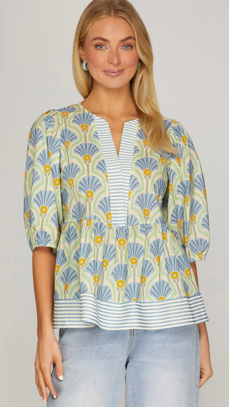 Art Deco+Stripe Peplum Top