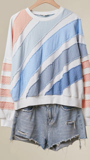 Cotton Blend Diagonal Stripe Knit Top