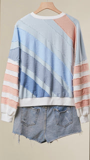 Cotton Blend Diagonal Stripe Knit Top