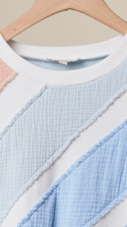 Cotton Blend Diagonal Stripe Knit Top