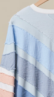 Cotton Blend Diagonal Stripe Knit Top