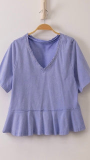 Crochet Trim V-Neck Peplum Knit Top