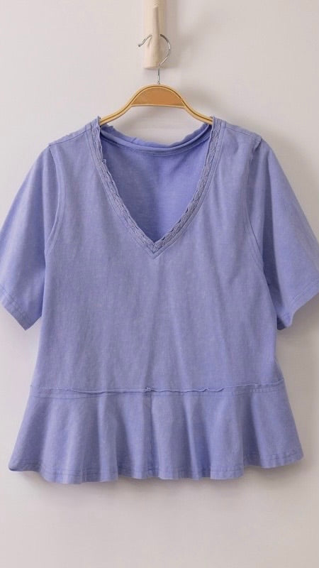 Crochet Trim V-Neck Peplum Knit Top