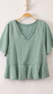 Crochet Trim V-Neck Peplum Knit Top