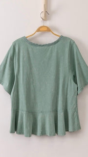 Crochet Trim V-Neck Peplum Knit Top