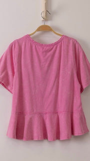 Crochet Trim V-Neck Peplum Knit Top