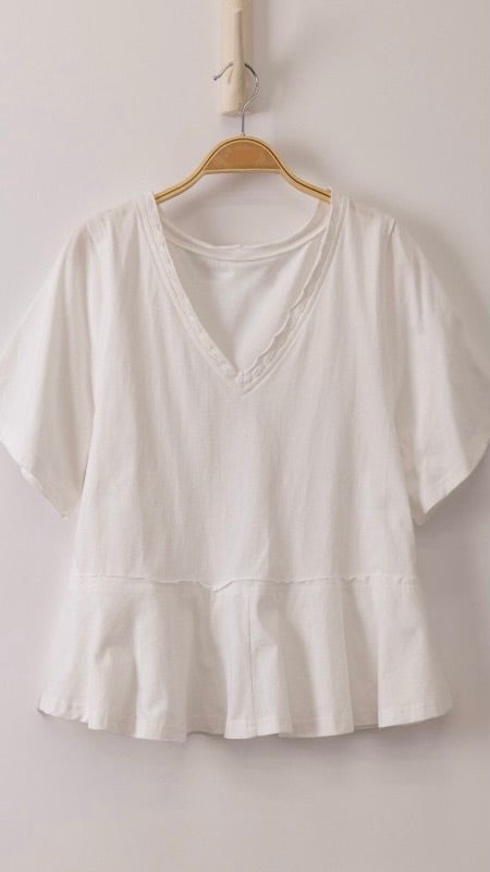 Crochet Trim V-Neck Peplum Knit Top