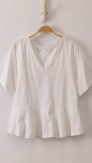 Crochet Trim V-Neck Peplum Knit Top