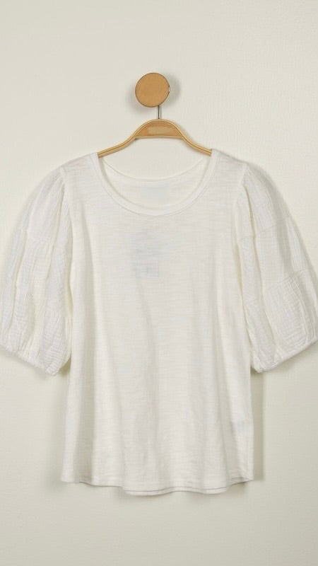 Cotton Gauze Puff Sleeve Knit Top