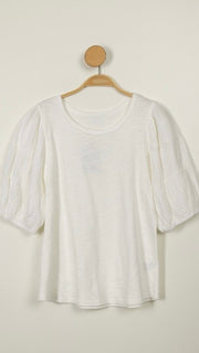 Cotton Gauze Puff Sleeve Knit Top