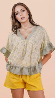 Floral Stripe Ruffle Babydoll Top