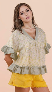 Floral Stripe Ruffle Babydoll Top