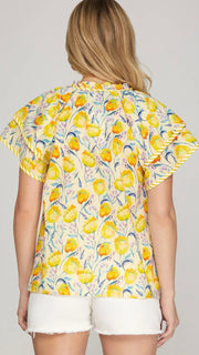 Tulip Floral Flutter Sleeve Top