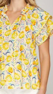Tulip Floral Flutter Sleeve Top
