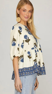 Flower+Stem Half Slv Peplum Top