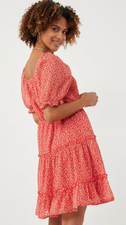 Square Neck Floral Smocked Bodice Dress