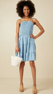 Smocked Bodice Tencel Denim Dress