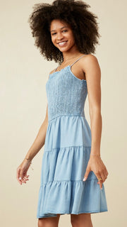 Smocked Bodice Tencel Denim Dress