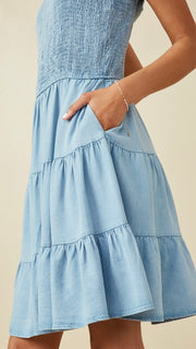 Smocked Bodice Tencel Denim Dress