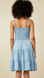 Smocked Bodice Tencel Denim Dress
