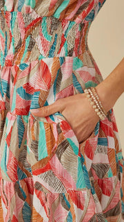 Modern Botanical Print Puff Slv Dress