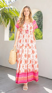 Border Print Flutter Slv Maxi Dress