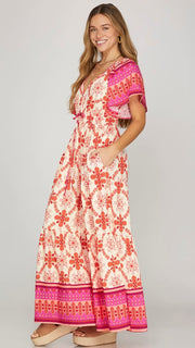 Border Print Flutter Slv Maxi Dress