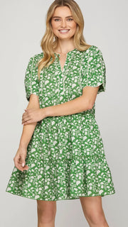 Scallop Edge Floral Cotton Dress