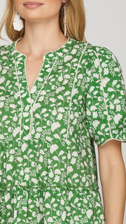 Scallop Edge Floral Cotton Dress