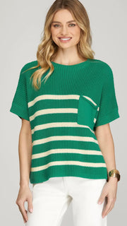 Stripe Cotton Drop Shoulder Sweater Top