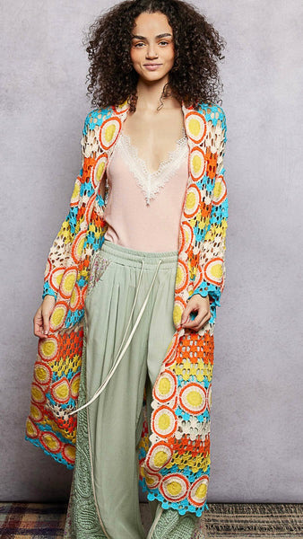 Circles Open Crochet Maxi Cardigan