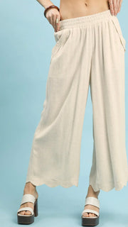 Scallop Hem Linen Blend Pants